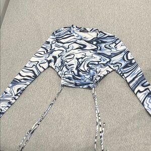 SHEIN Blue and White Swirl Long Sleeve Top